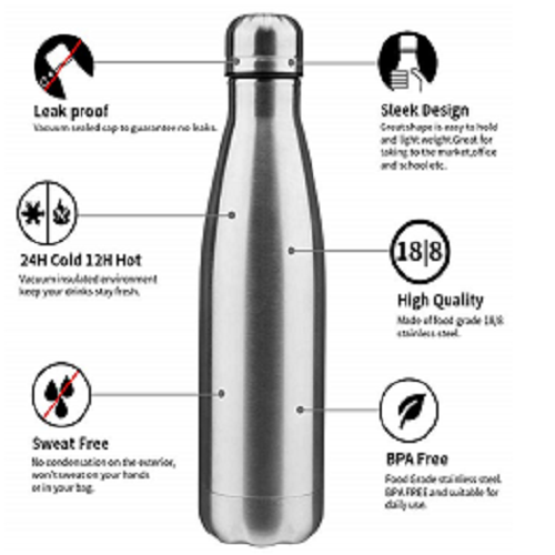 17oz Insulated Water Bottle Double Wall Vacuum Stainless Steel Bottle Leak Proof Keeps Hot and Cold Drinks for Outdoor Sports Camping Hiking Cycling, Comes with a Cleaning Brush Gift 