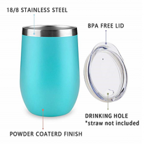 12 oz Stainless Steel Stemless Wine Glass, Unbreakable Double Wall Insulate Cup Tumbler with Lids for Wine, Coffee